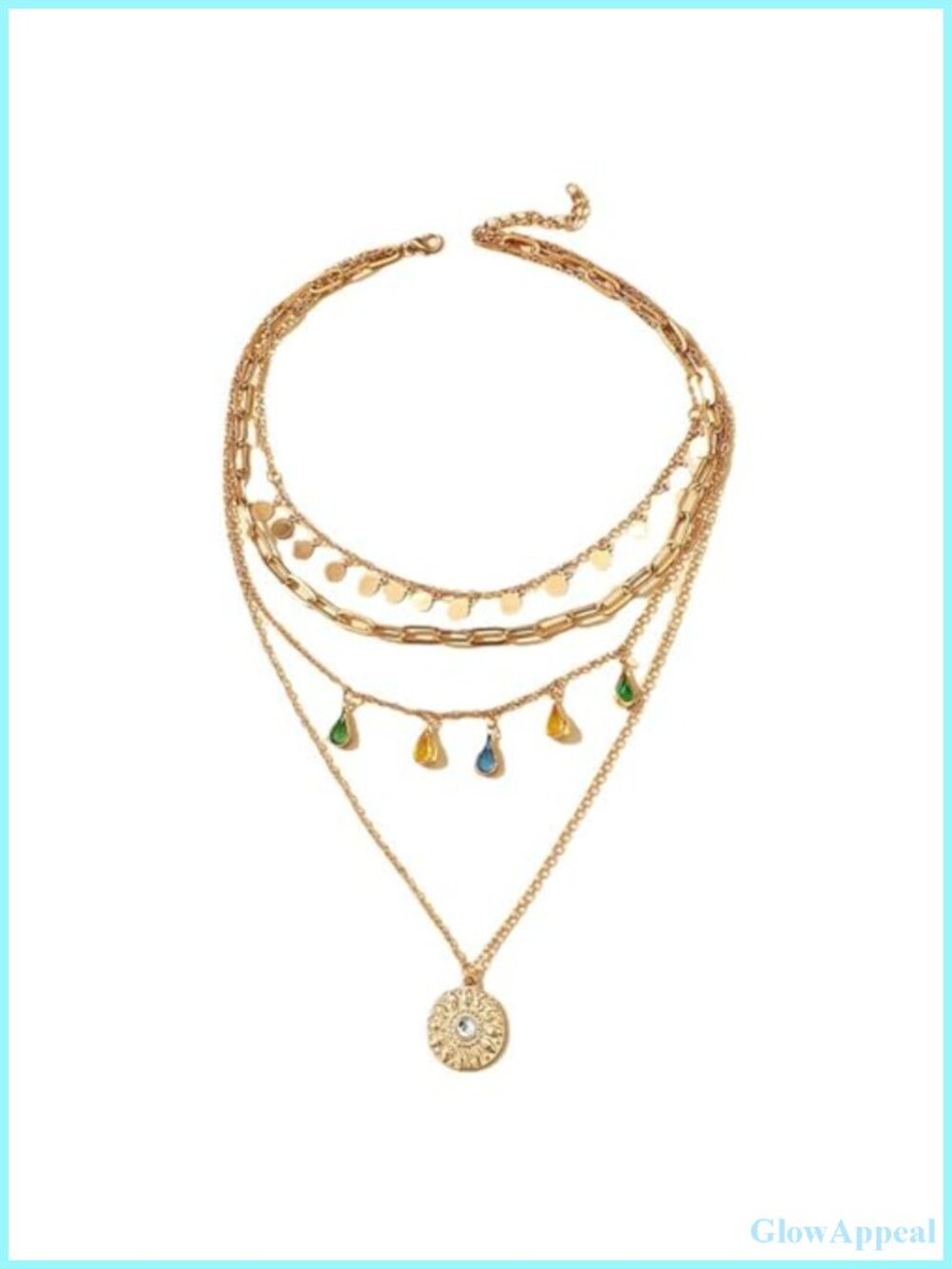 Layered Pendant Necklace Women Boho Western Multilayer Statement Coin Chunky